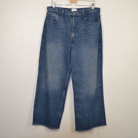 Boyish The Charley Anthropologie High Rise Button Fly Womens 32 Raw Hem Wide Leg - Picture 1 of 10